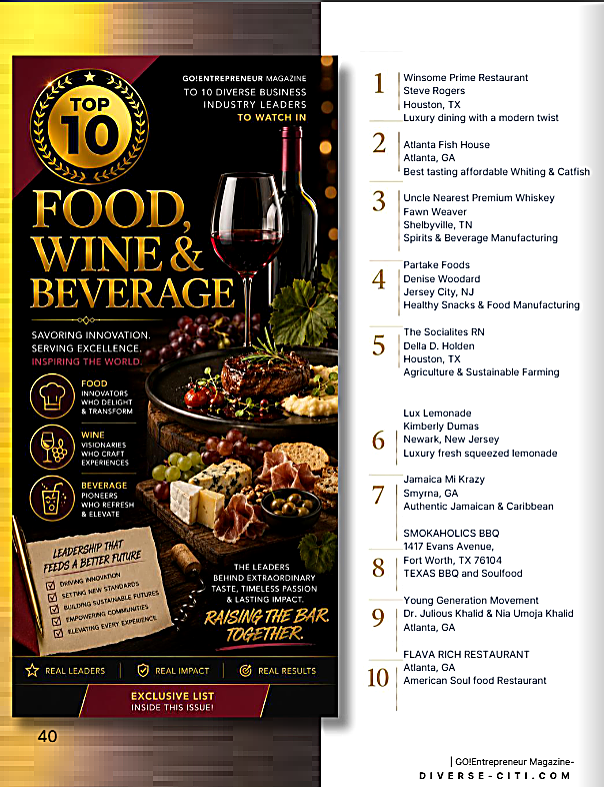 GO! Entrepreneur Magazine Top 10 page featuring Lux Lemonade at number 6